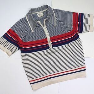 VINTAGE 1960s Donegal Coleseta Knit Striped Knit Polo